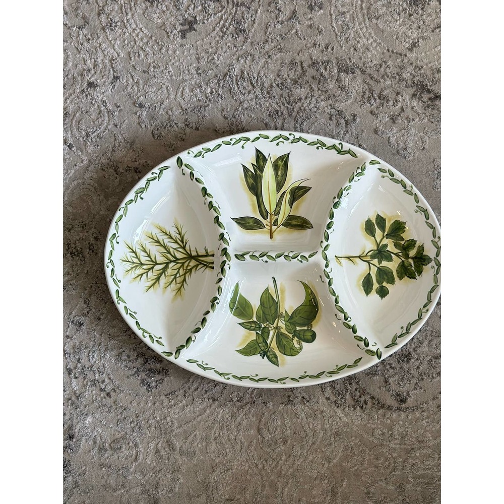 Tabletops Unlimited Botanical Herbs Handpainted Collection Divided Tray
